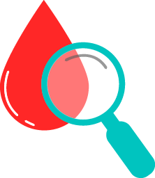 Blood drop and magnifying glass